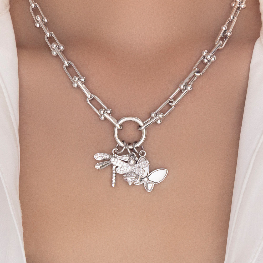 Bee & Butterfly Charm Necklace (Silver)