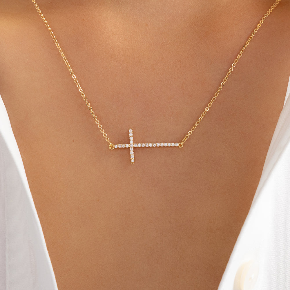 Crystal Side Cross Necklace