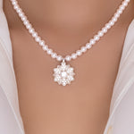 Christina Flower & Pearl Necklace (Silver)