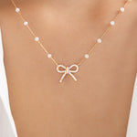 Bead & Bow Necklace (White)