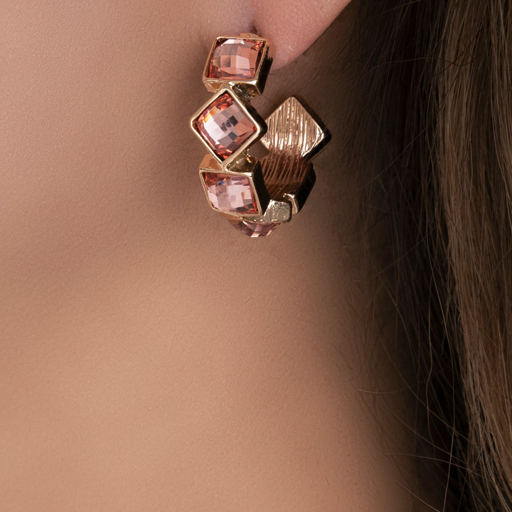 Pink Crystal Hoops
