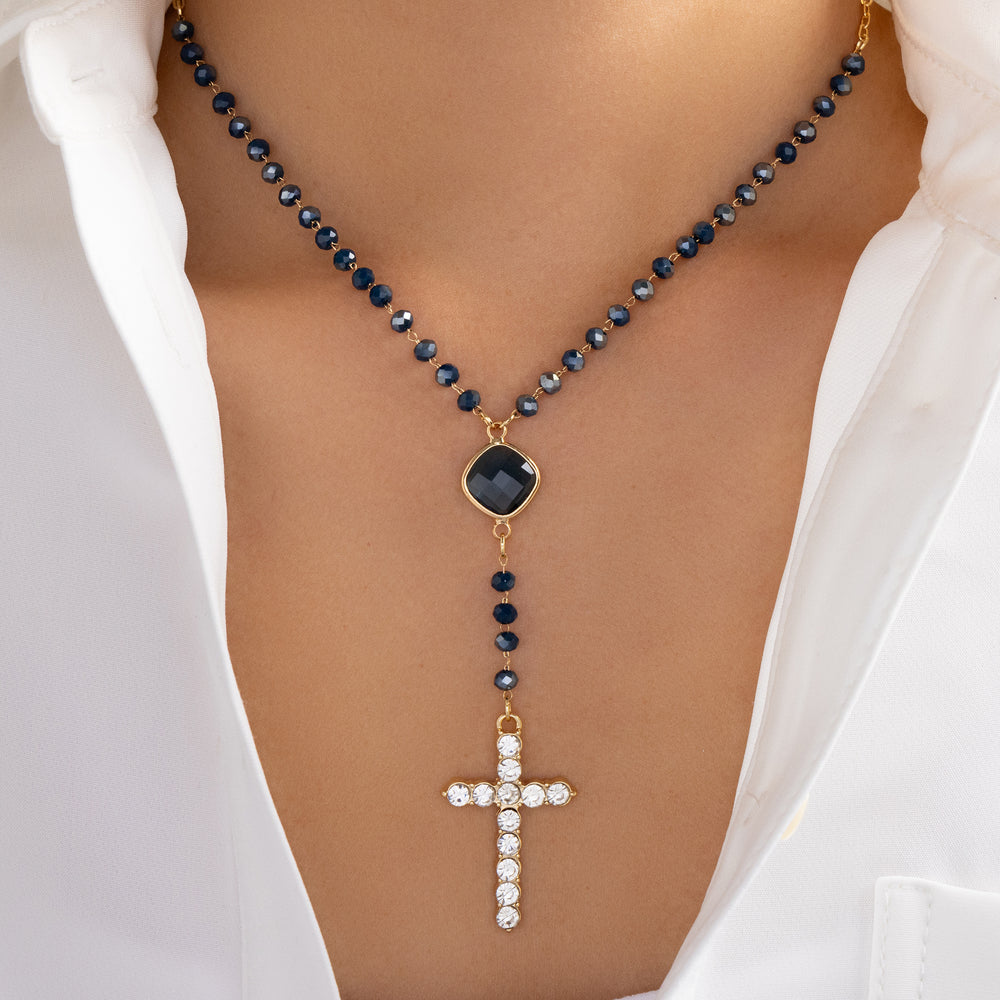 Edith Cross Necklace (Dark Turquoise)