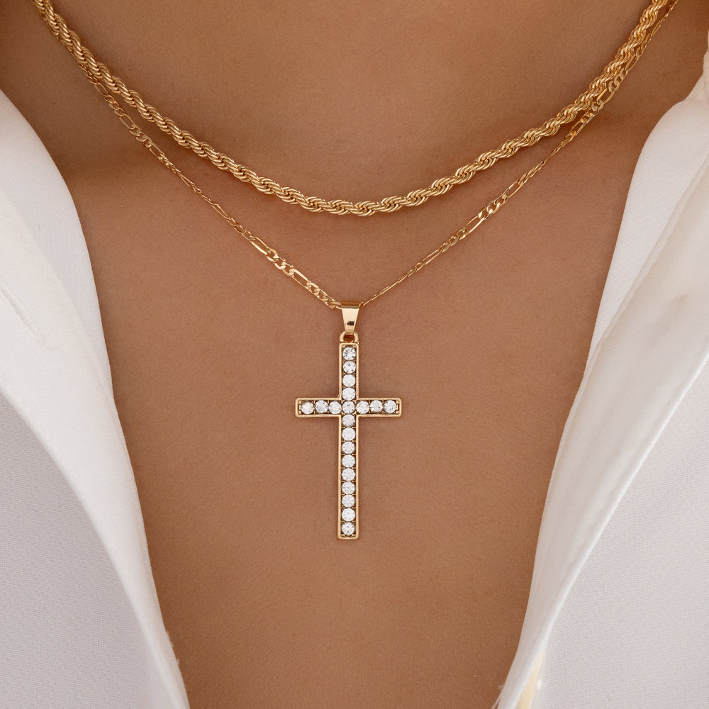 Crystal Cross & Link Necklace