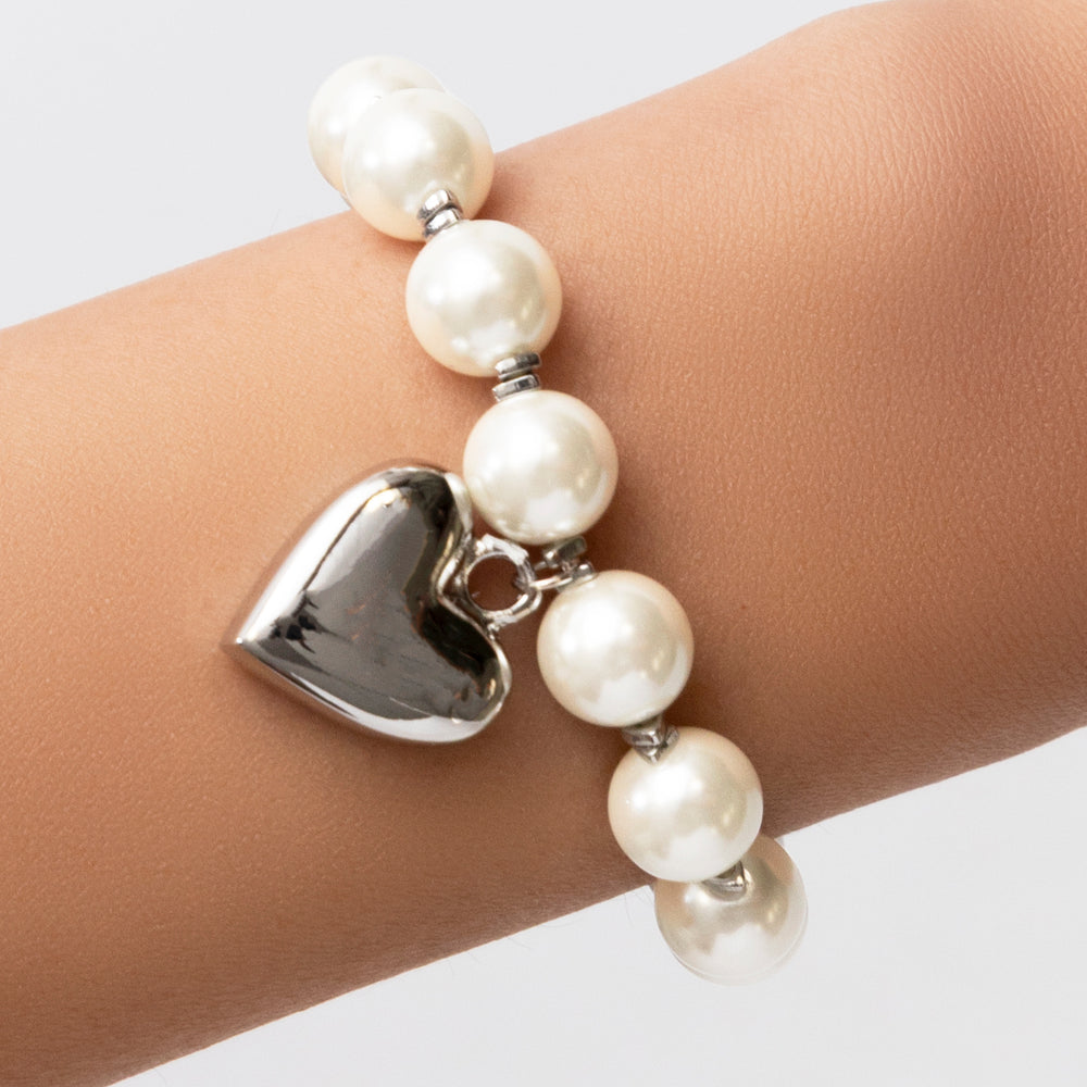 Brigitte Heart Pearl Bracelet (Silver)