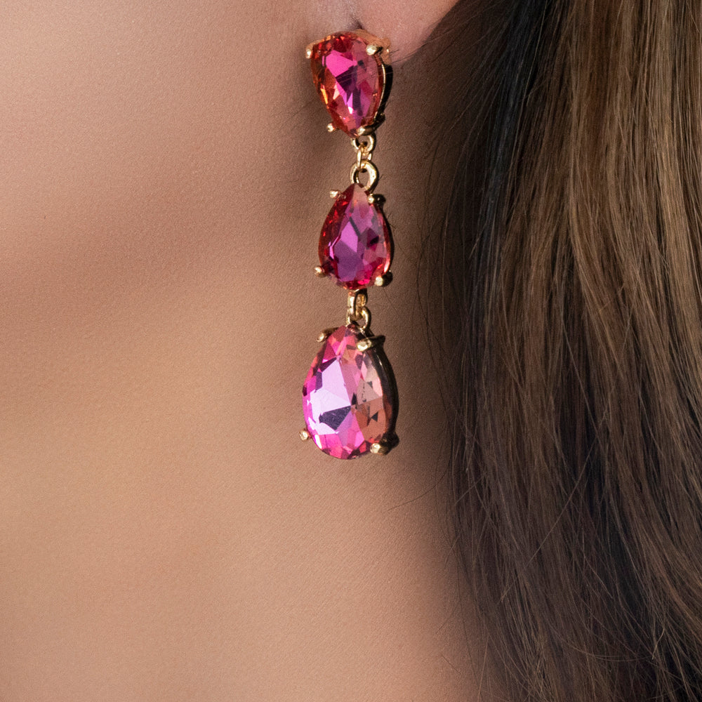 Crystal Amy Drop Earrings (Pink)