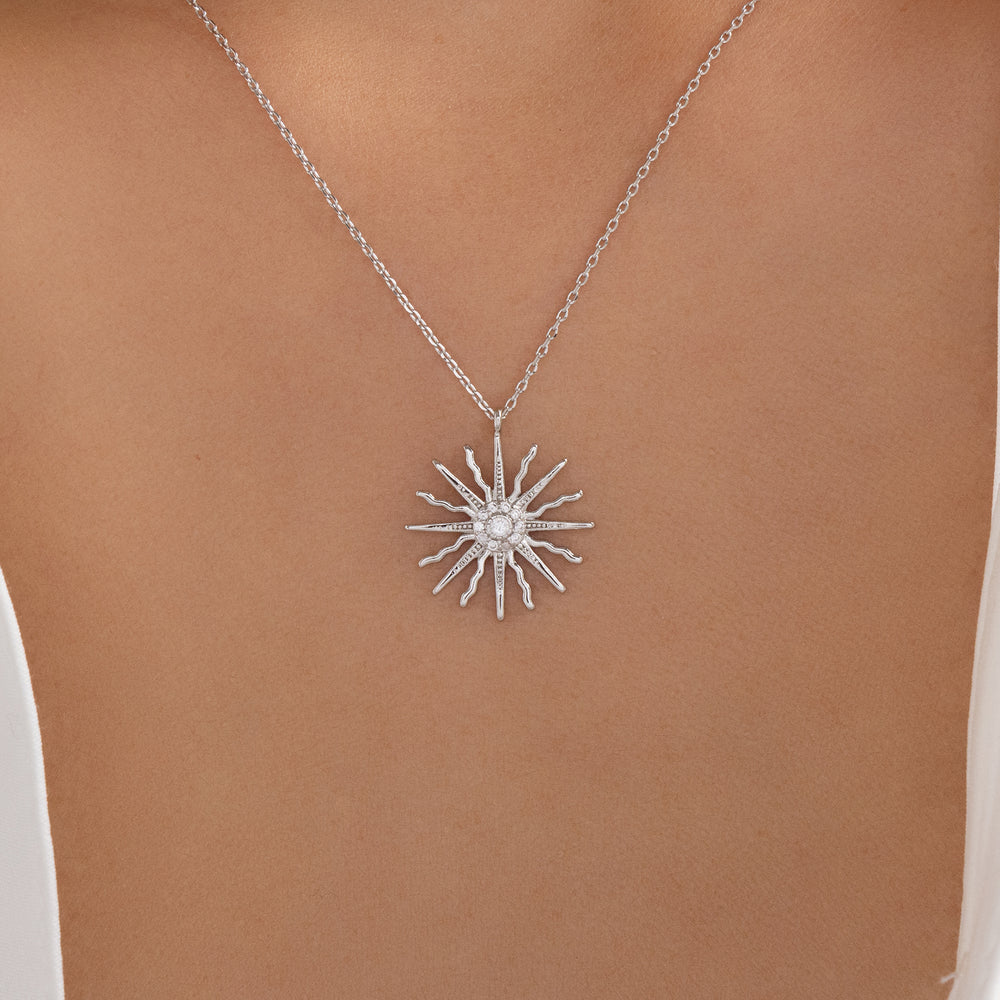 Silver Crystal Sun Necklace