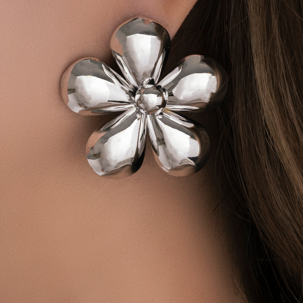 Bold Flower Earrings (Silver)