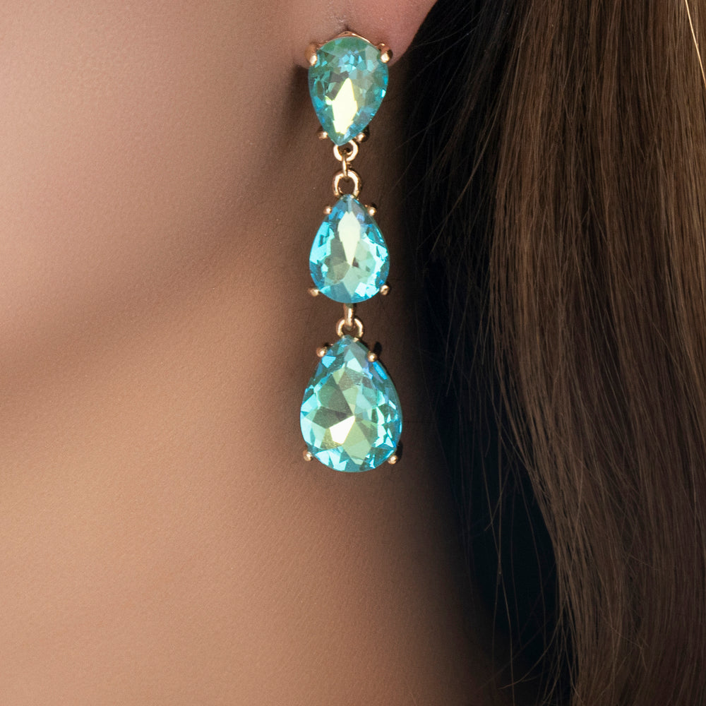 Crystal Amy Drop Earrings (Green/Turquoise)