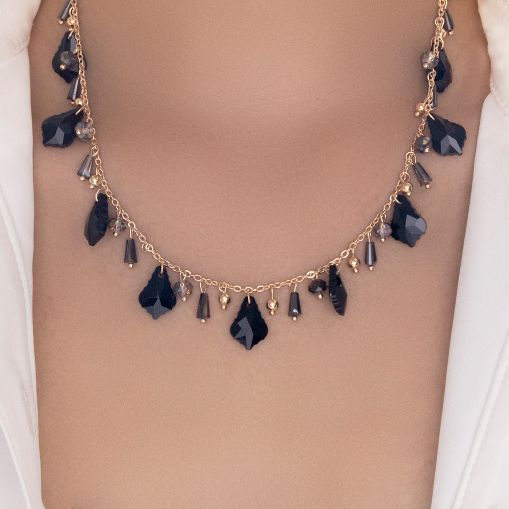 Crystal Cami Drop Necklace (Black)