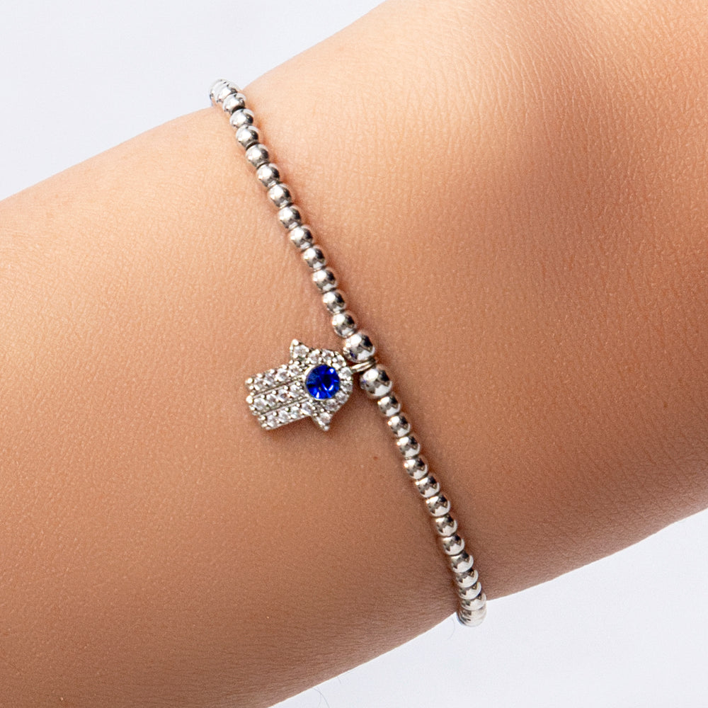 Crystal Hamsa Bracelet (Silver)