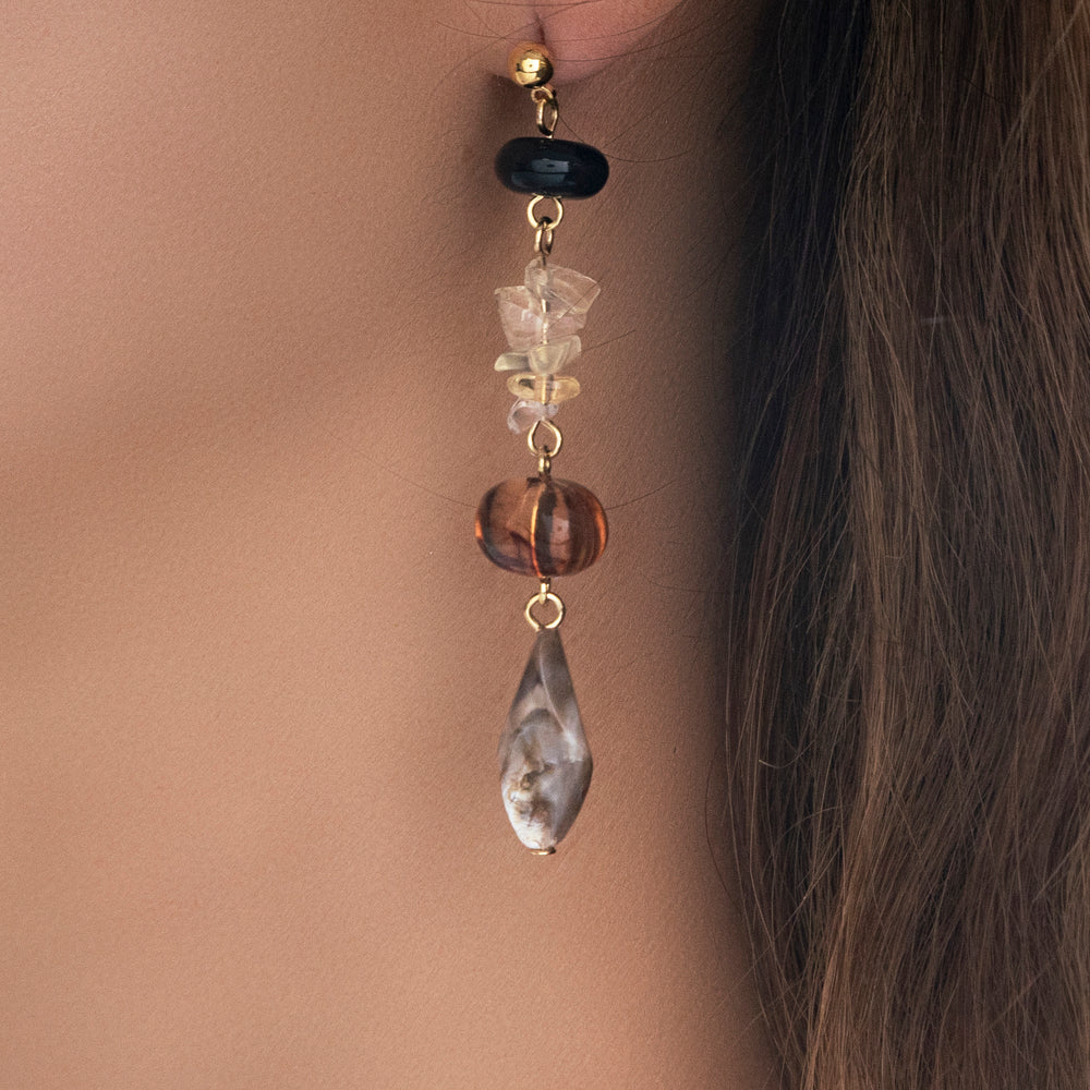 Marie Drop Earrings (Black/Brown)