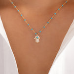 Crystal Hamsa Necklace (Turquoise)