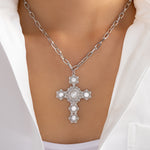 Sienna Pearl  Cross Necklace (Silver)