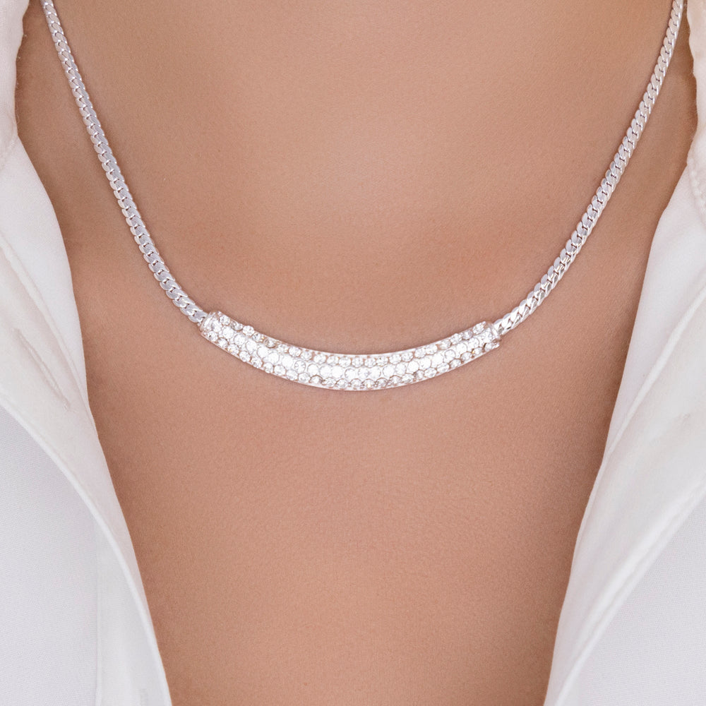Crystal Veronica Bar Necklace (Silver)