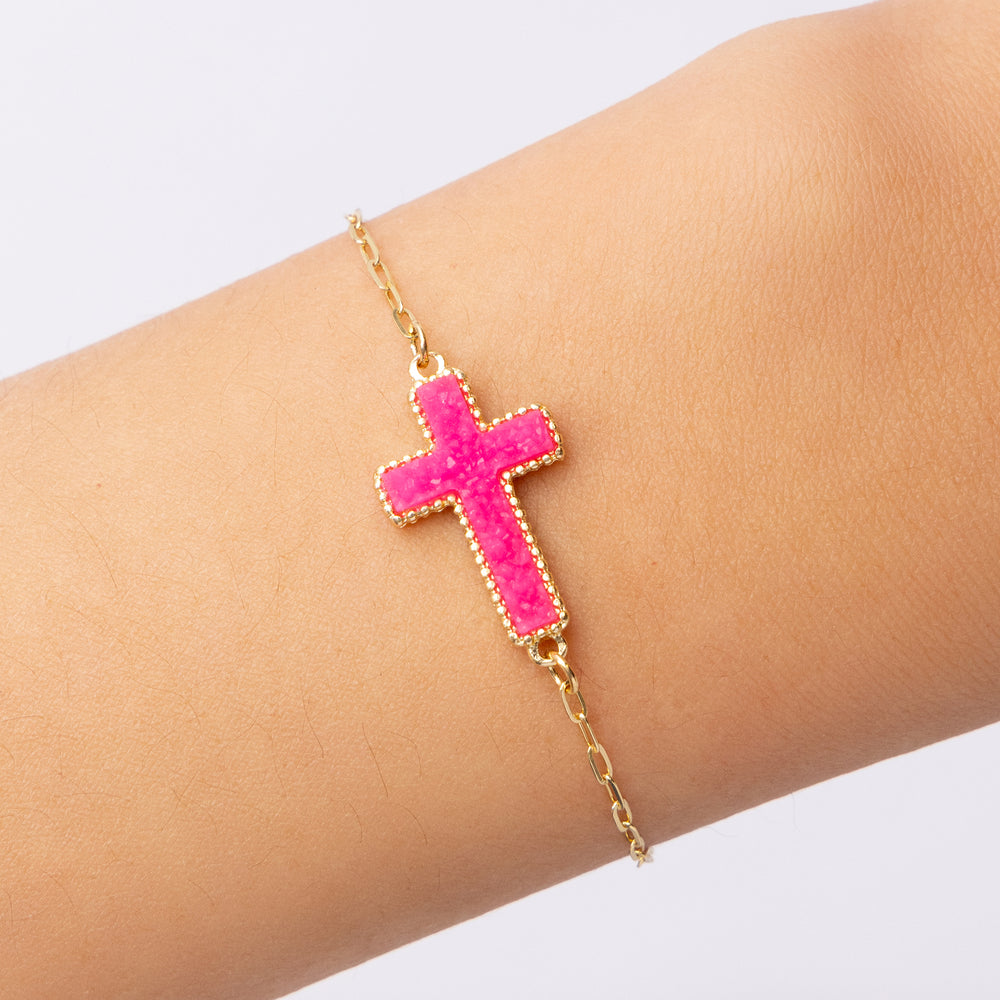 Jordyn Cross Bracelet (Pink)