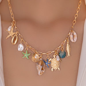 Green Shell & Things Charm Necklace