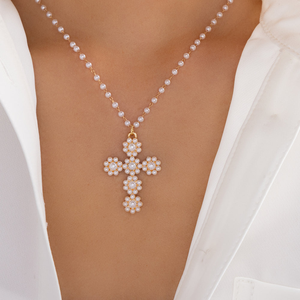 Donna Pearl Cross Necklace