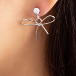 Crystal & Bow Earrings (Silver)