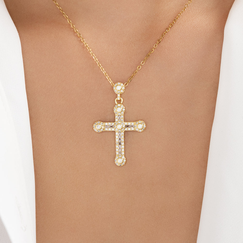 Crystal Jerry Cross Necklace