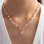 Crystal Adelle Heart Necklace (Pink)