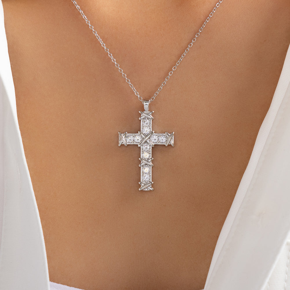 Crystal Danica Cross Necklace (Silver)