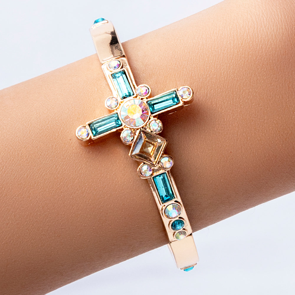 Iridescent Crystal Cross Bracelet (Turquoise)