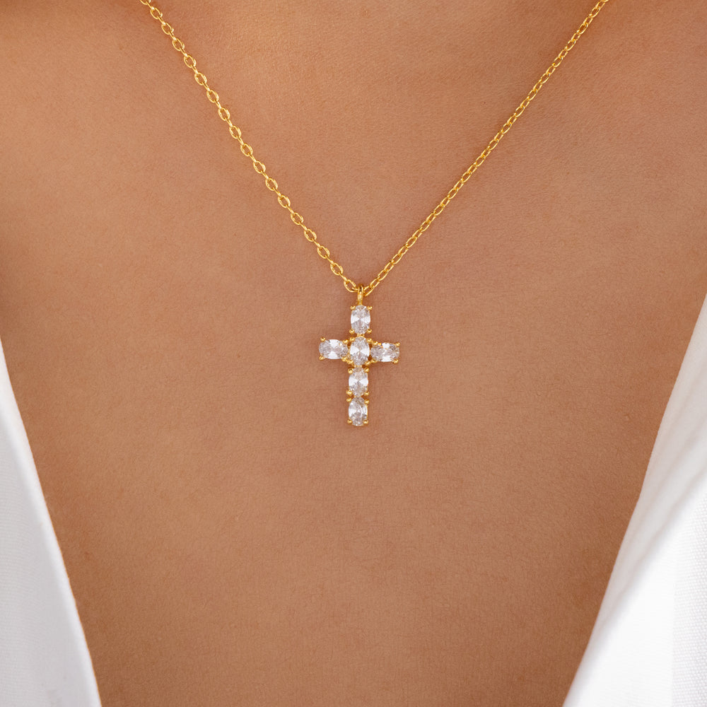 18K Mini Crystal Cross Necklace