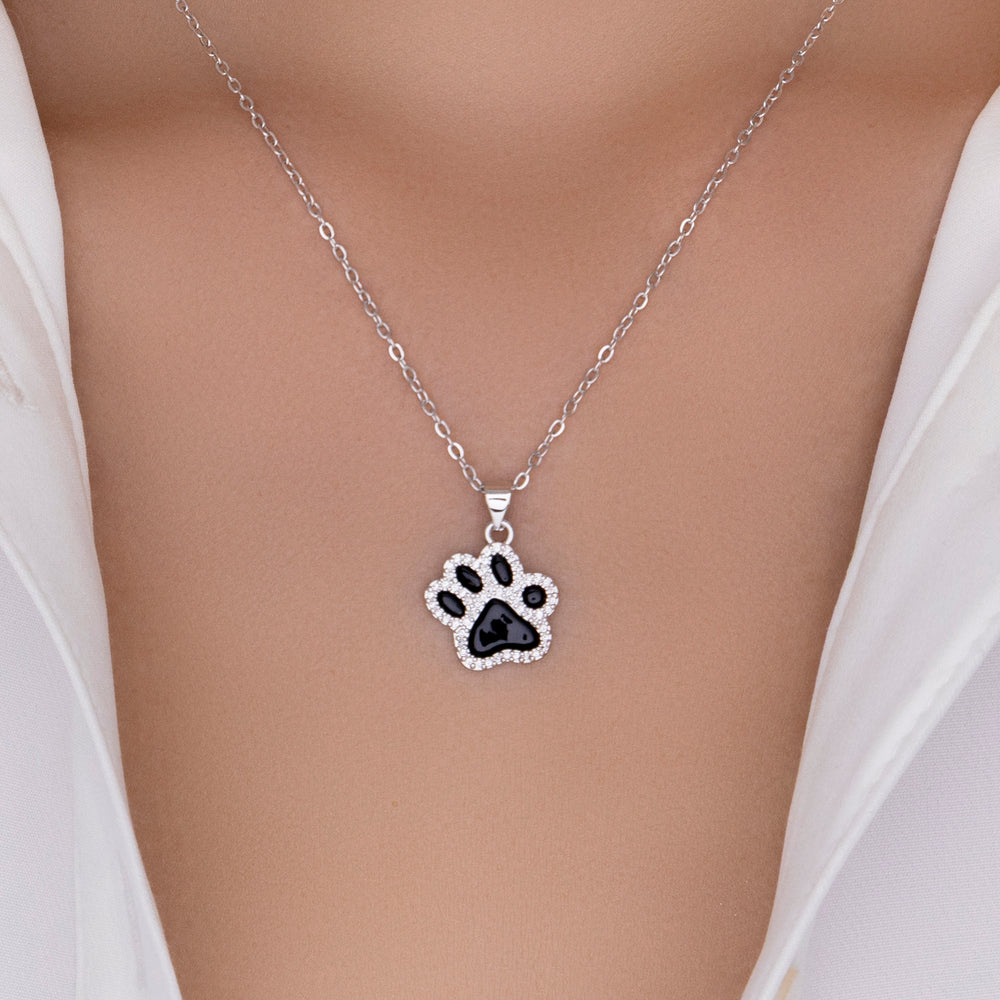 Silver Paw Necklace (Black)