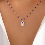 Crystal Hamsa Necklace (Blue)