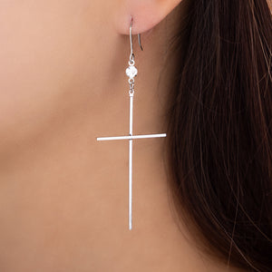 Simple Cross Earrings (Silver)