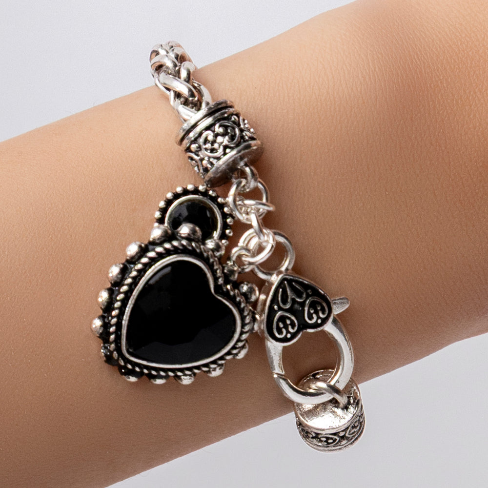 Silver Lucy Heart Bracelet (Black)