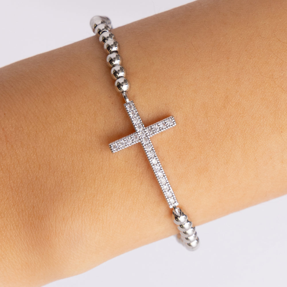 Crystal Cross & Dot Bracelet (Silver)