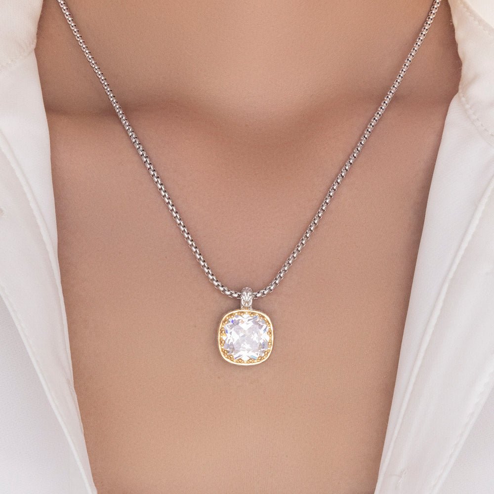 Silver & Gold Eileen Crystal Pendant Necklace