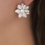 Silver Crystal Flower Earrings