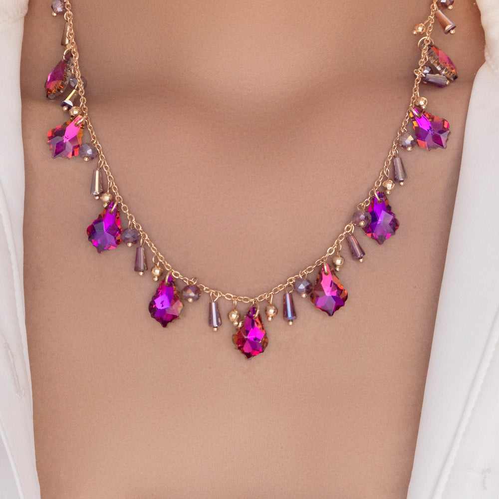 Crystal Cami Drop Necklace (Pink)