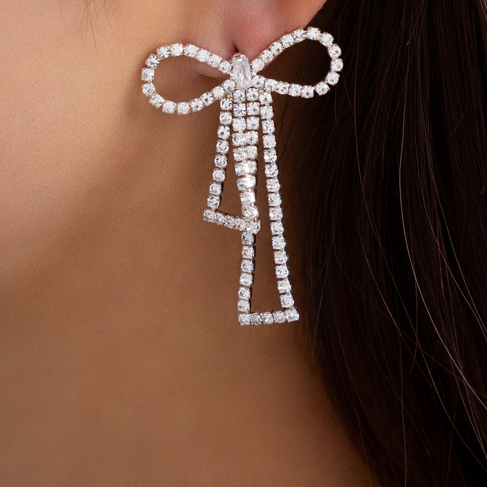 Classic Crystal Bow Earrings (Silver)