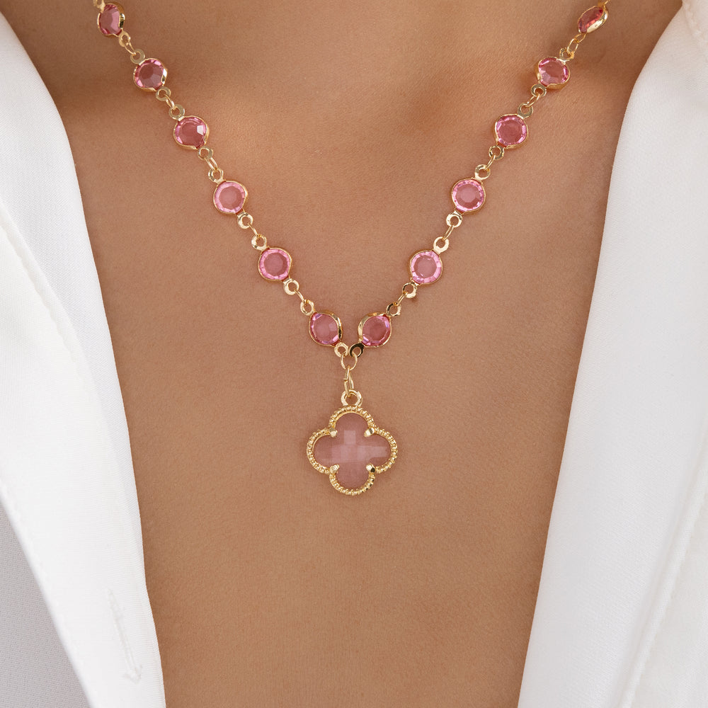 Helena Crystal Steffy Necklace (Pink)