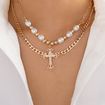 Cross & Pearl Layer Necklace