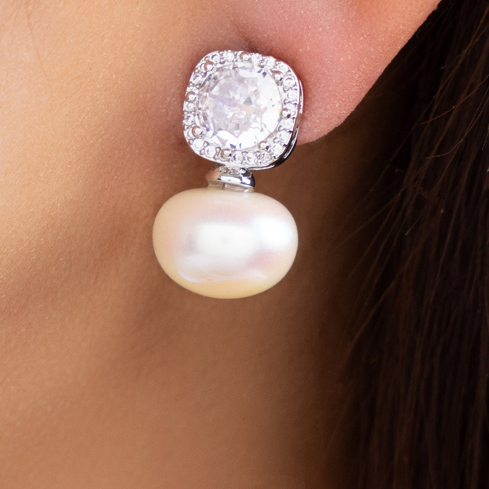 Crystal & Pearl Earrings (Silver)
