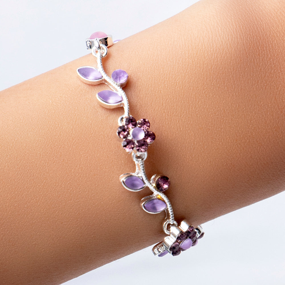 Silver Crystal Martina Flower Bracelet (Purple)