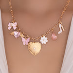 Pink Butterfly & Heart Charm Necklace