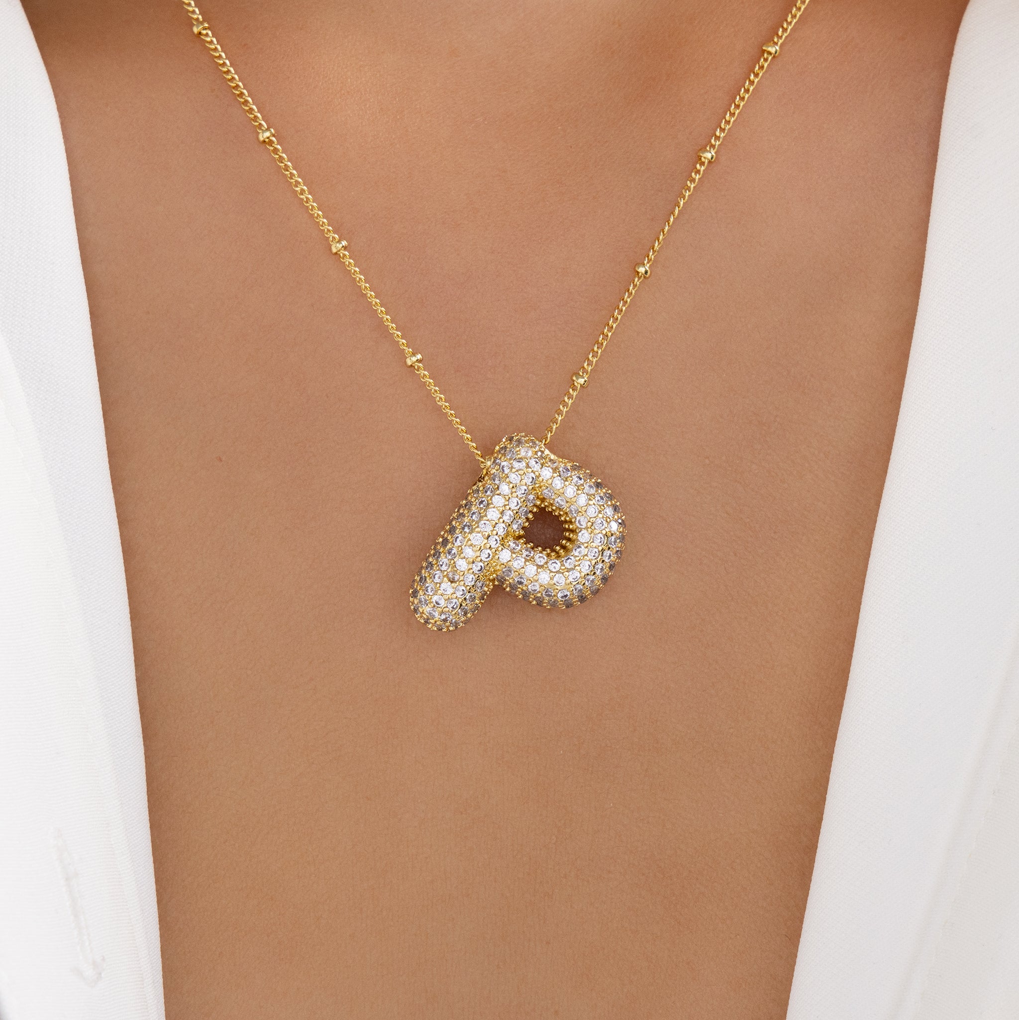 Initial Pendant Bubble Letter Diamond Chain Bubble Letter Pendant