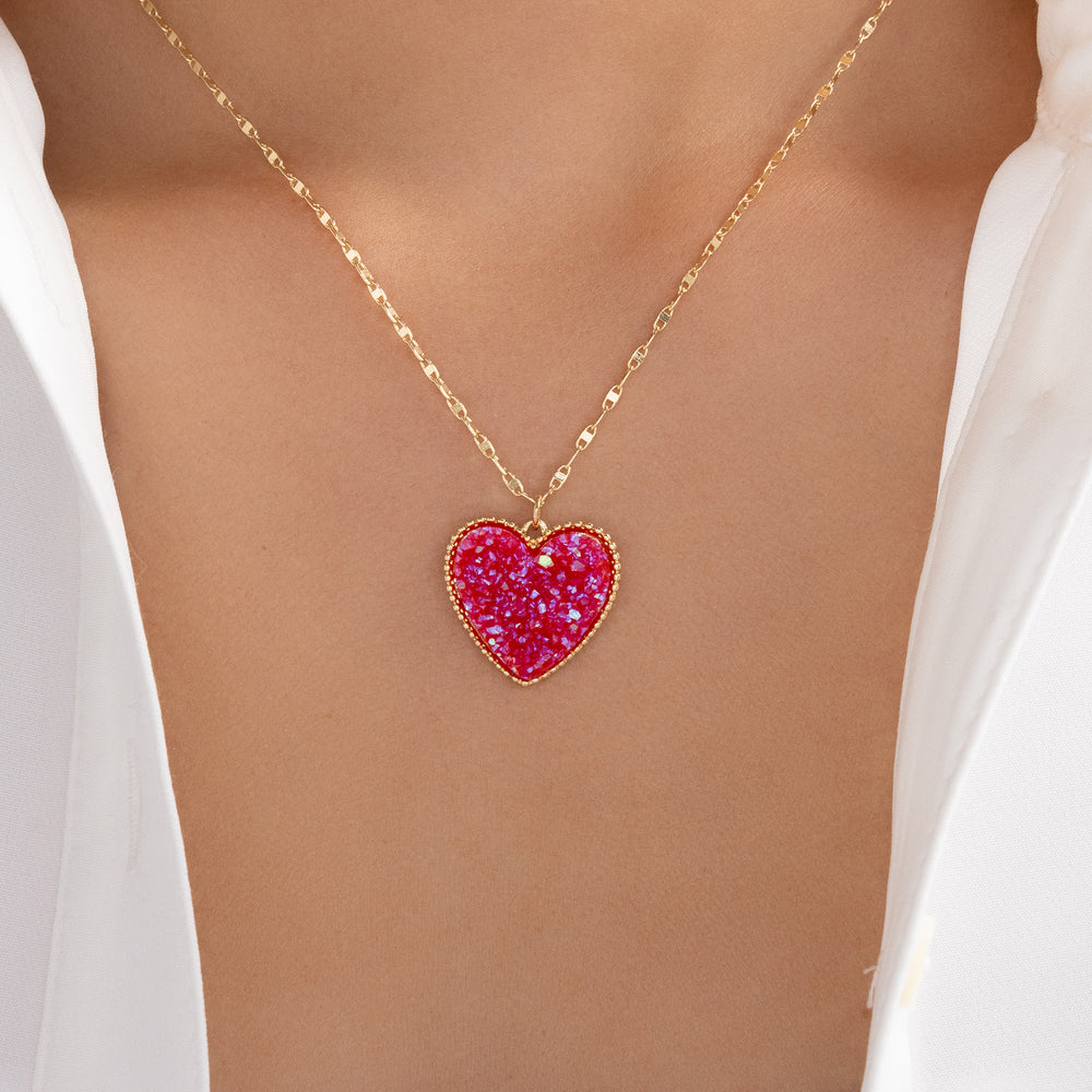 Jenna Heart Necklace (Hot Pink)