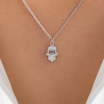 Mini Crystal Hamsa Necklace (Silver)