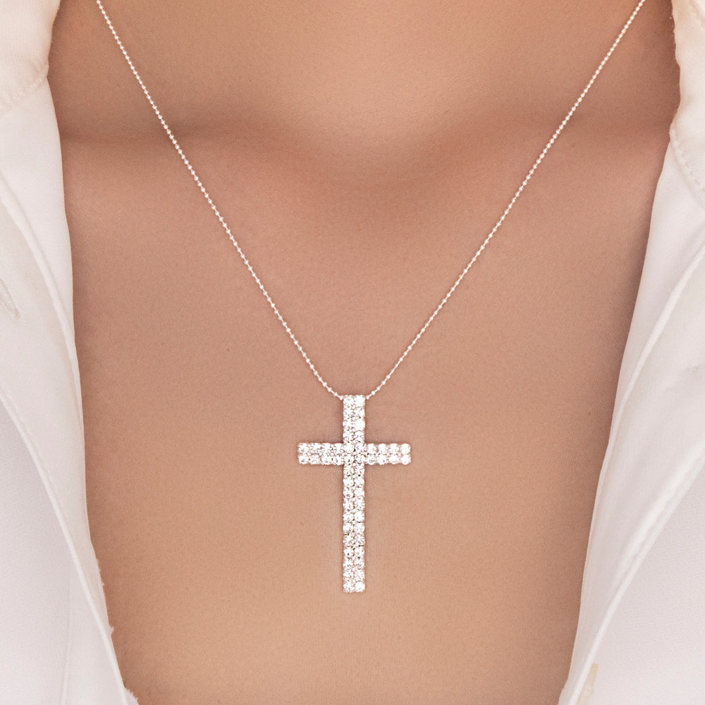 Silver Crystal Juno Cross Necklace