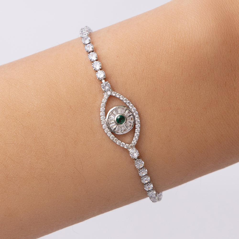 Emerald Crystal Eye Bracelet (Silver)