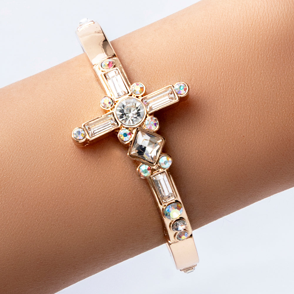 Iridescent Crystal Cross Bracelet
