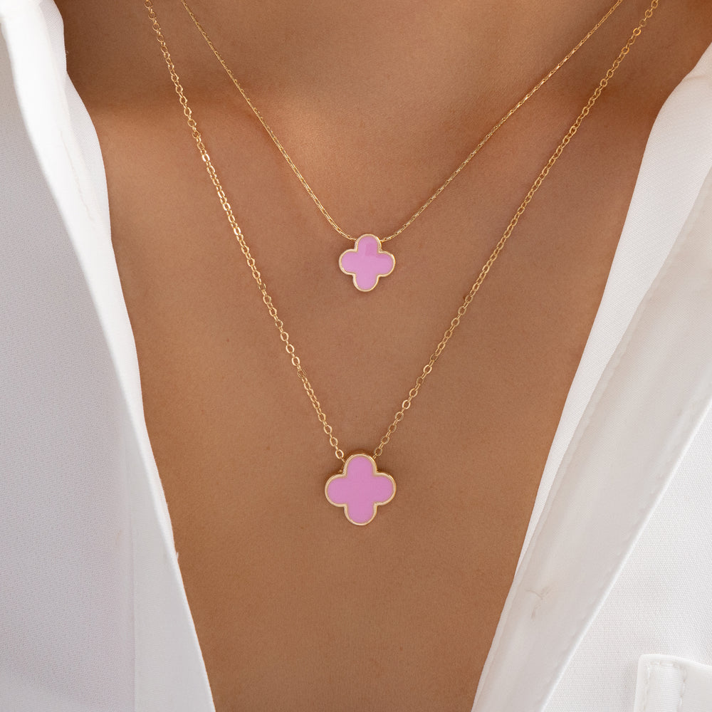 Double Clover Necklace (Pink)