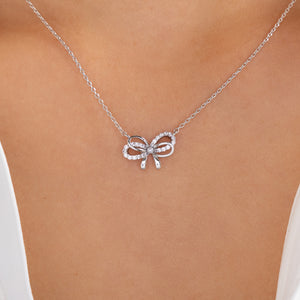 Crystal Bow & Mini Pearl Necklace (Silver)