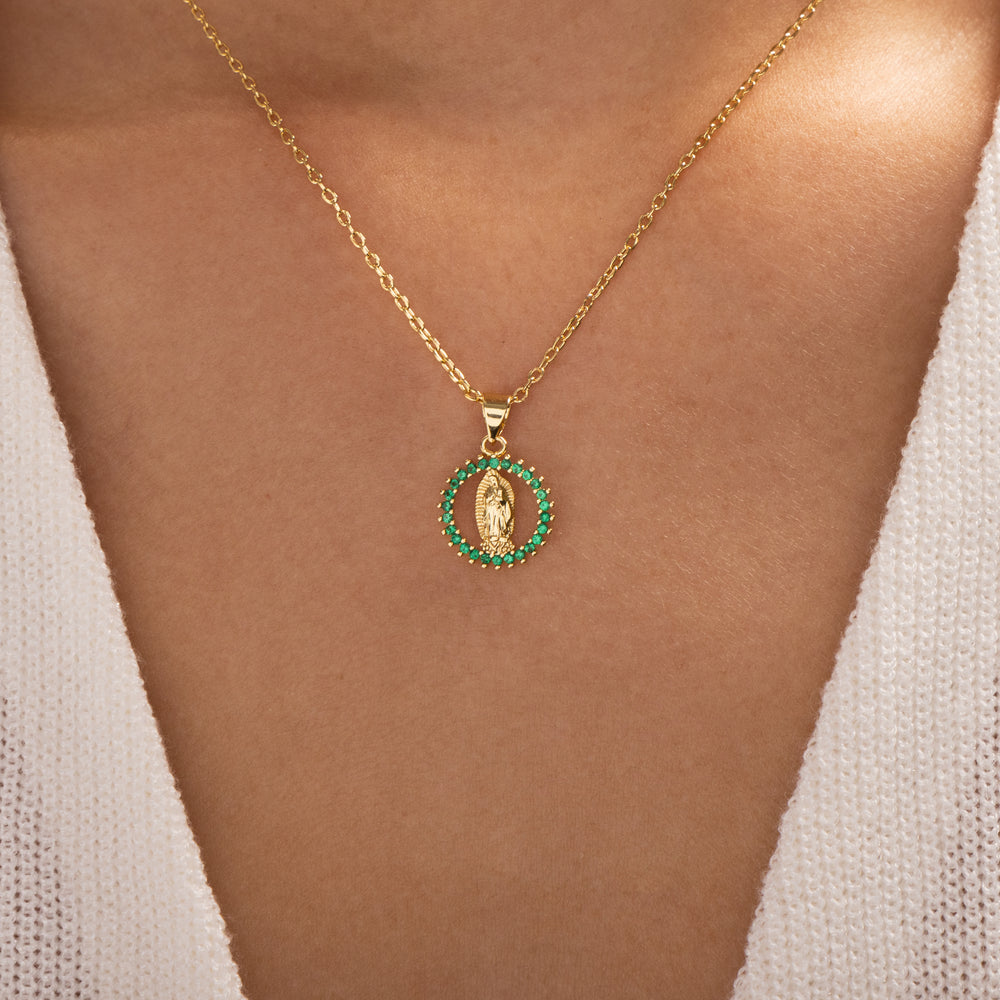 Crystal Mini Mary Necklace (Emerald)